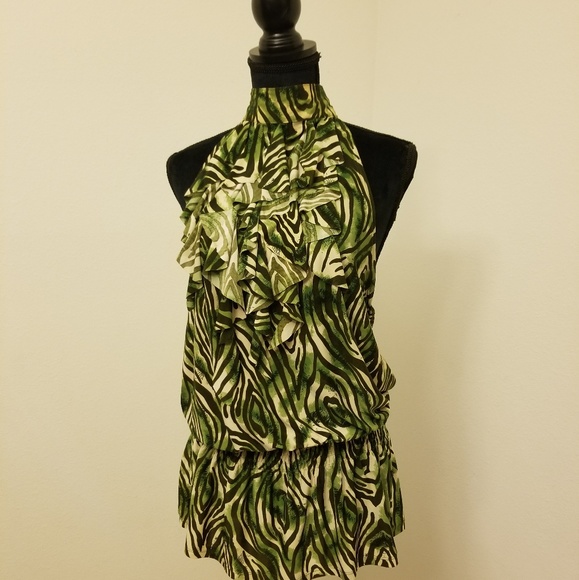 Tops - Green ruffled halter top